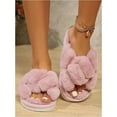 thumbnail image 5 of Women's Open Toe Slippers Fuzzy  House Slippers for Women Cozy Criss Cross Furry Slides Slippers, 5 of 7