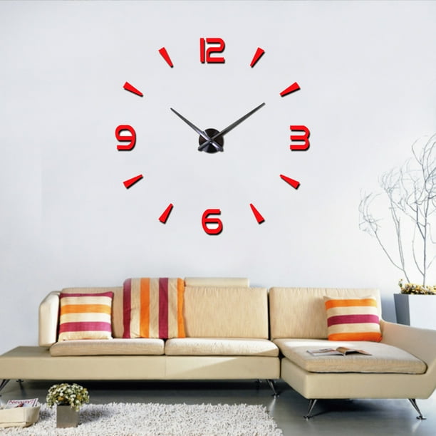 Moyic Reloj de pared 3D autoadhesivo analogico alimentado por elegante DIY funcionamiento silencioso hogar Oficina sala de estar relojes Decoracion del hogar Rojo Moyic HA067873 04 Walmart en linea