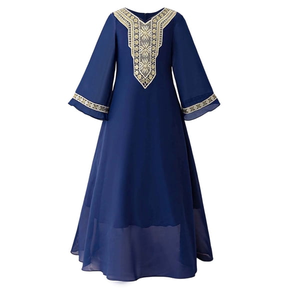 MEZZALL Dresses Elegant Girls Party Dress Abaya Gown For Holiday Celebration Evening Attire Relaxed Fit Short Sleeve Crew Neck Solid Color Child Sundress