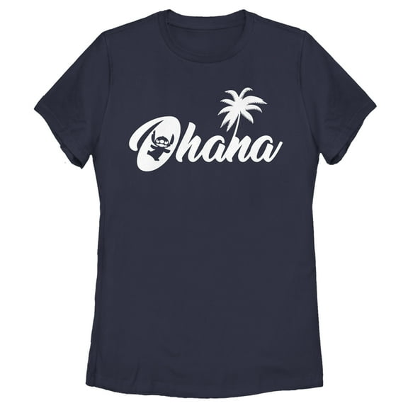 Women's Lilo & Stitch Ohana Silhouette Graphic Tee Navy Blue Large