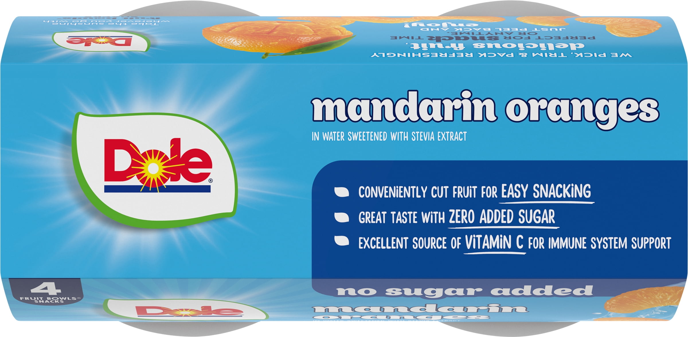 (2 pack) Dole Fruit Bowls No Sugar Added Mandarin Oranges in Water, 4 oz Cups (4 Pack)