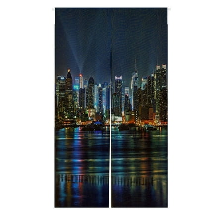 Night Door Curtain - GCKG NYC New York City Colorful Buildings At Night Doorway Curtain Japanese Noren Curtains Door Curtain Entrance Curtain Size 85x150cm