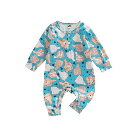 

MissiMae Infant Girls Boys Romper Western Style Cattle Head Print Long Sleeve Round Neck Jumpsuits Autumn Winter Baby Bodysuits