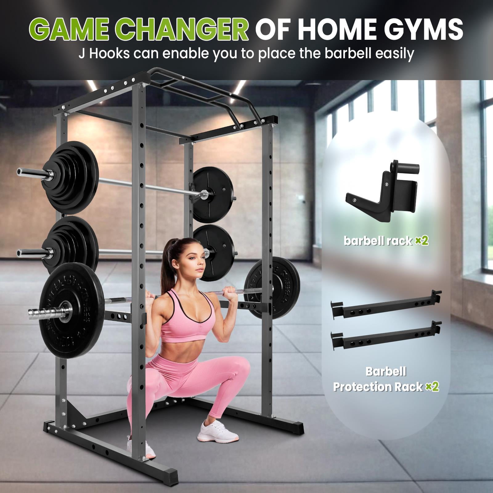 ZhuotongAdjustable Power Cage Squat Rack with 14-Level Safety Bar, 1200 LBS Capacity, Commercial Grade Steel Home Gym Equipment for Full-Body Workouts
