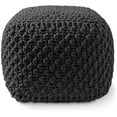 thumbnail image 3 of Square Pouf Ottoman, Black - 18.5" W x 18.5" D x 14.5" H Cotton Knit Foot Stool - Boho Floor Pouffe for Dorm, Bedroom, Living Room, Home, Office, 3 of 5