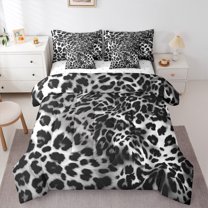 Homewish Cheetah Leopard Print 7pcs Bedding Comforter Set for Female Men,Black White Queen Bedding Sets Super Cozy,Jungle Animal Queen Sheet Sets,Ultra Soft Home Decor,Reversible