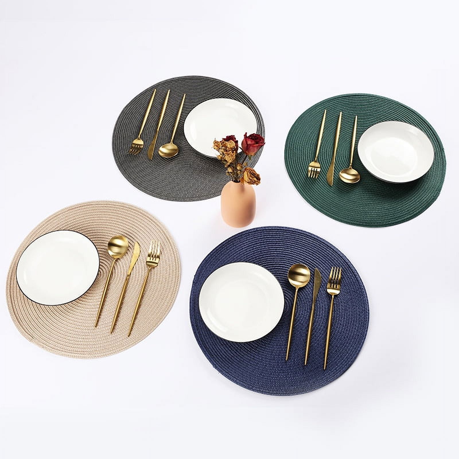 NAMZI Home Fashion Round Woven Polypropylene Plastic Placemats Set of 6 38cm, (Dark Blue)