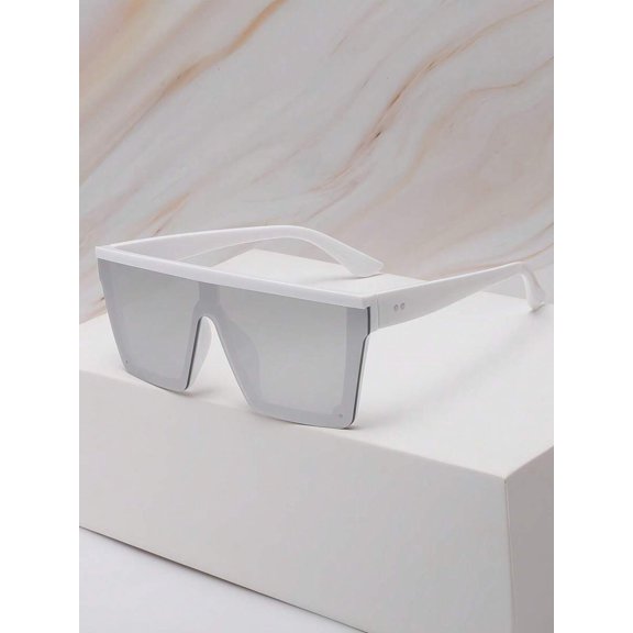 Square Large Frame Rhinestone Rimless Reflective Fashion Glasses, Unisex Eyewear Ideal for Street, Beach, Party, Travel & Gift Giving