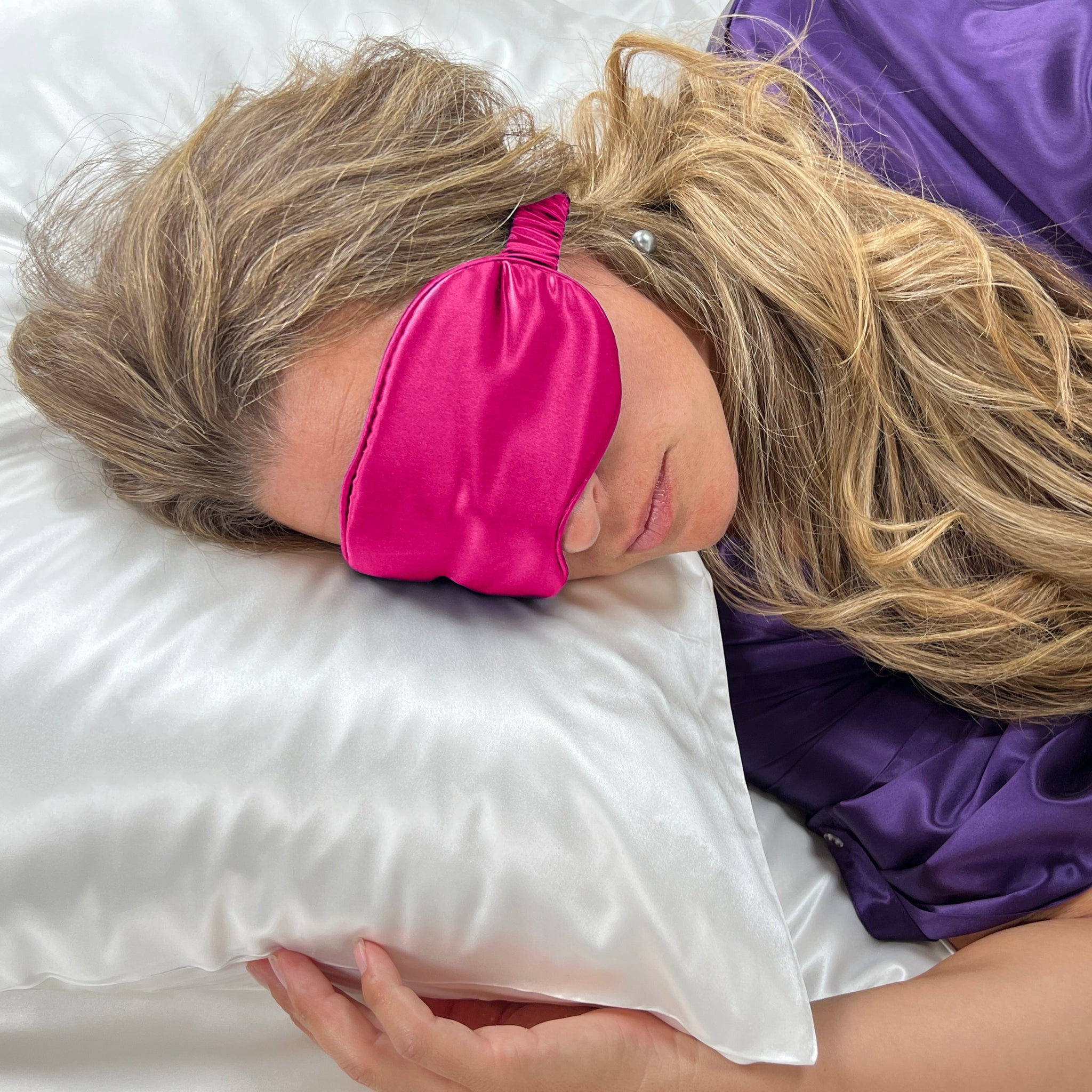 Mulberry Park - 100% Pure 19 Momme Silk Sleep Eye Mask - Luxurious, Smooth and Ultra Soft Comfortable Sleeping Mask with Silk Covered Strap, Blocks Light for Deep, Full Night's Sleep - Magenta