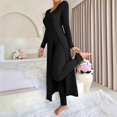 thumbnail image 3 of Aihuaihua Lounge Sets for Women 2 Piece Long Sleeve Crew Neck Slit Dresses and Pants Loungewear Sets Soft Matching Sets Sweatsuits Black, 3 of 6