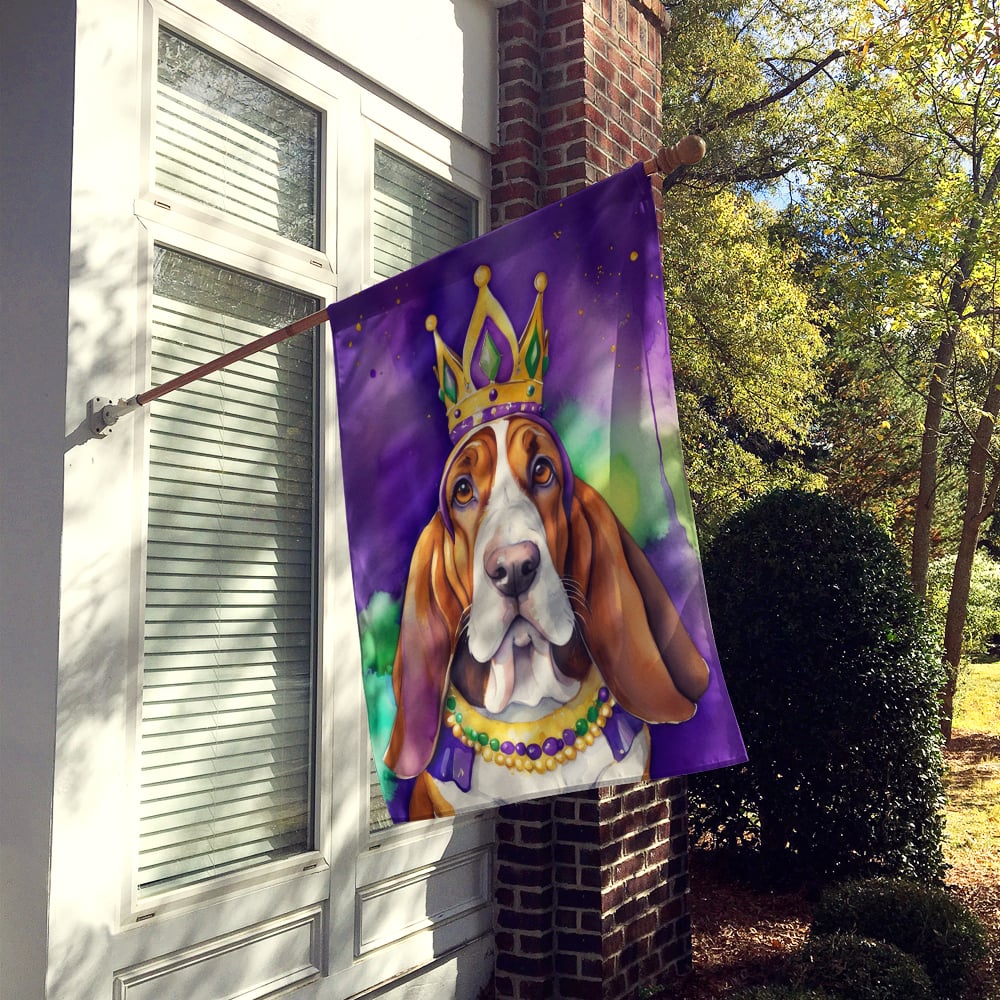 Basset Hound King of Mardi Gras House Flag 28 in x 40 in
