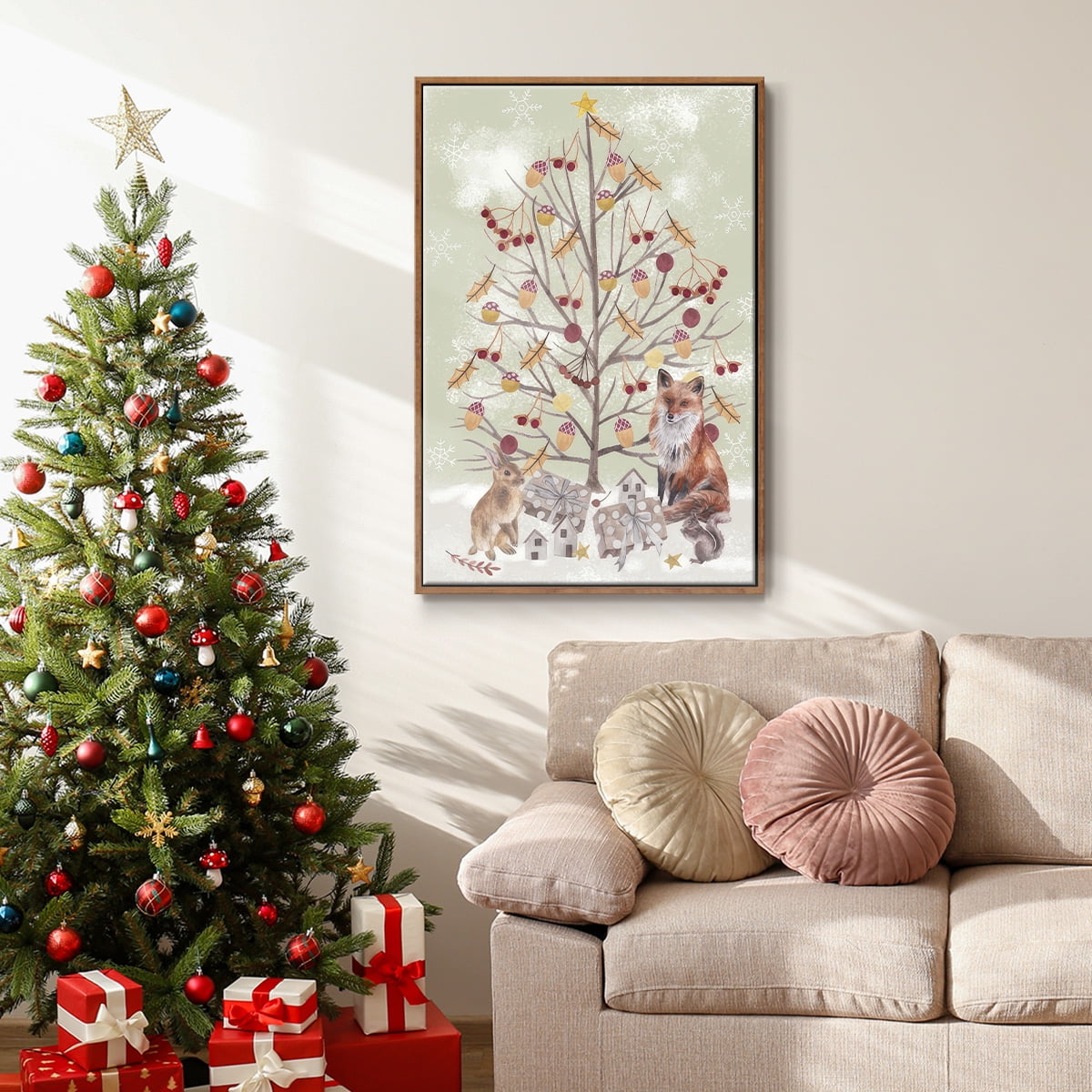 Christmas Time Collection B - Framed Gallery Wrapped Holiday Canvas - 17 x 25 - Rosewood Frame