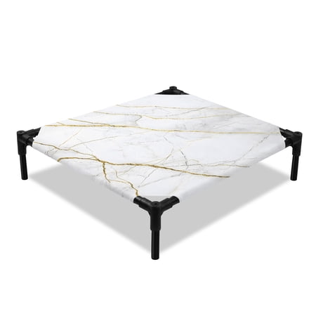 Grey Gold Marble Elevated Dog Bed Gold Lines Cooling Breathable Outdoor Raised Dog Cot Bed with Metal Frame Non-Slip Feet for Small Dog 20x20in
