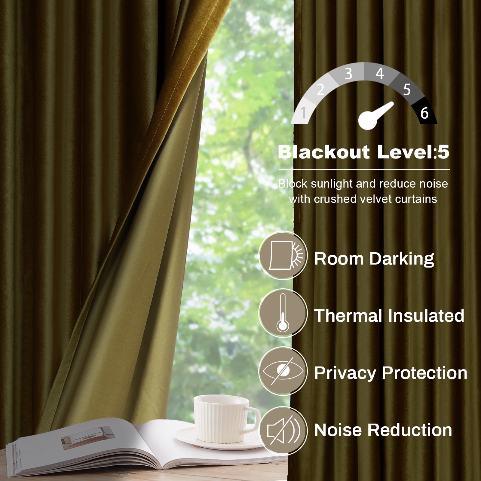 Lapalife 2 Panels Luxury Blackout Velvet Curtains, 84 inches Length Rod Pocket Thermal Insulated Soft Elegant Window Curtains for Bedroom Living Room, Gold