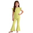 thumbnail image 5 of OGLCCG Girls 2 Piece Summer Outfits Ruffle Sleeve Crewneck T-shirt and Flare Pants Solid Color Casual Cotton Lounge Clothes 1-9 Years, 5 of 7