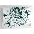 thumbnail image 1 of Anchor Pillow Sham Pin-up Girl Nautical Sailor Suit Surrounded by Swallow Birds Stars Hand Drawn, Decorative Standard Queen Size Printed Pillowcase, 30 X 20 Inches, Dark Blue White, by Ambesonne, 1 of 2