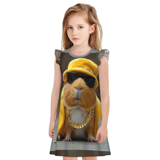 Balery Heavy Metal Style Guinea Pig Camisón de princesa para niñas, pijama de algodón con mangas abullonadas, suave y bonito.-Large
