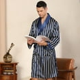 thumbnail image 5 of Elainilye Fashion Robes for Men Bathrobe Solid Casual Long Sleeves Lace-up Striped Homewear Long Pajama Robe Nightgown,Blue, 5 of 7
