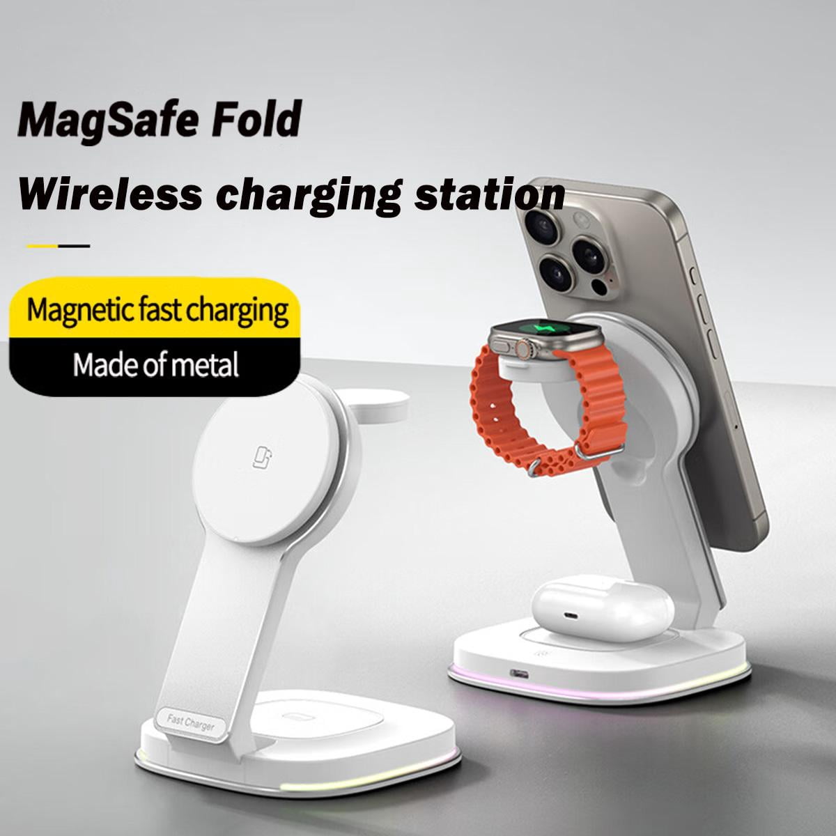 Magsafe Charging Station, 3 in 1 Charging Station Metal With Light for Apple Device, Wireless Charger for iPhone 16 15 14 13 12 11 X Pro Max & Apple Watch