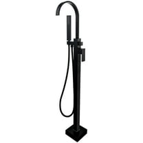 BWE Waterfall Spout Freestanding Floor Mounted Bathtub Faucet with Hand Shower Single Handle Bathroom Faucet with Handheld Sprayer in Matte Black Floor Mount Tub Filler Leadless Solid Brass