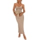 thumbnail image 1 of Vestido PRETTYGARDEN Mujer Strapless Nudo Torcido Maxi Caqui S, 1 of 8