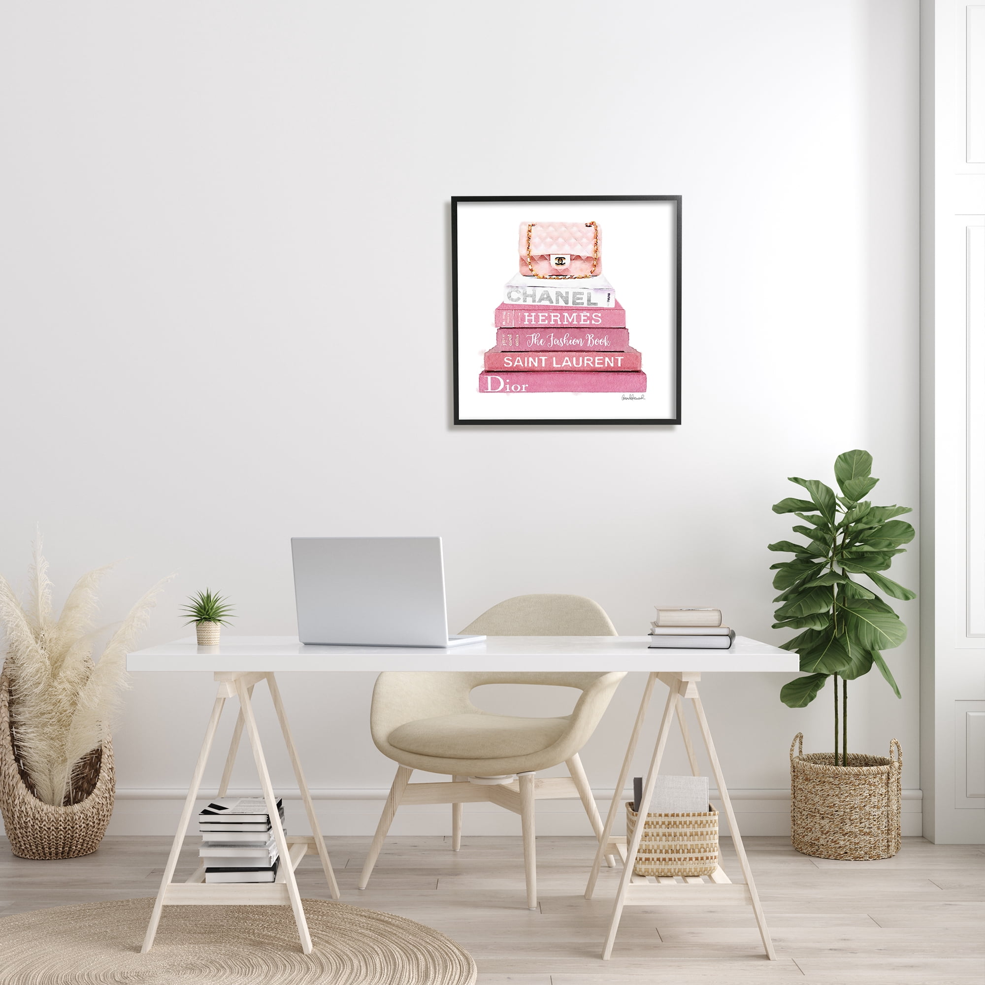 Stupell Industries Pink Book Stack Fashion Handbag, 24 x 24,Design by Amanda Greenwood
