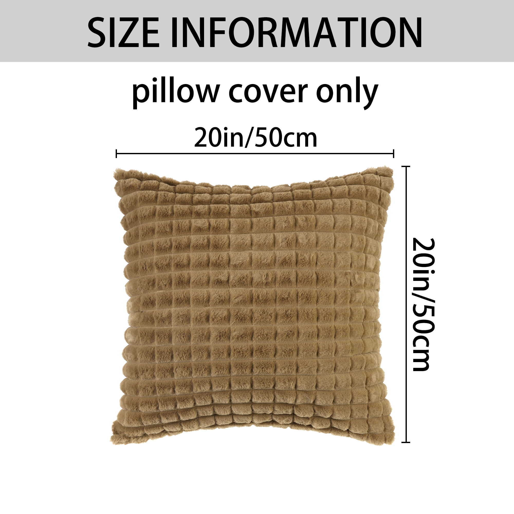 Unique Bargains Checkered Faux Fur Plush Throw Pillow Covers Decorative Pillowcases 2 Pcs Light Brown 20" x 20"