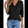 thumbnail image 1 of Blusas de Punto Gofre para Mujer, Blusas Casuales de Larga con Farol, Cuello en V, Camisetas Oversize. Negro XXL, 1 of 8