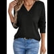 thumbnail image 1 of Blusas de Punto Gofre para Mujer, Blusas Casuales de Larga con Farol, Cuello en V, Camisetas Oversize. Negro M, 1 of 8