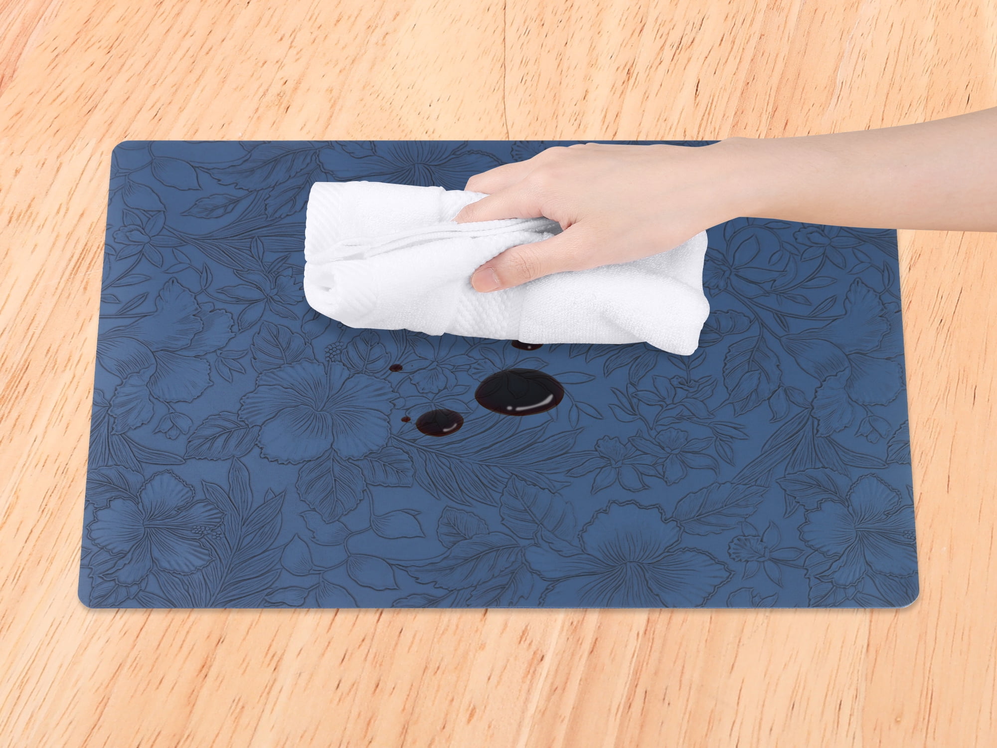 Unique Bargains Set of 6 Faux Leather Placemats for Kitchen Dining Table Decor Dark Blue