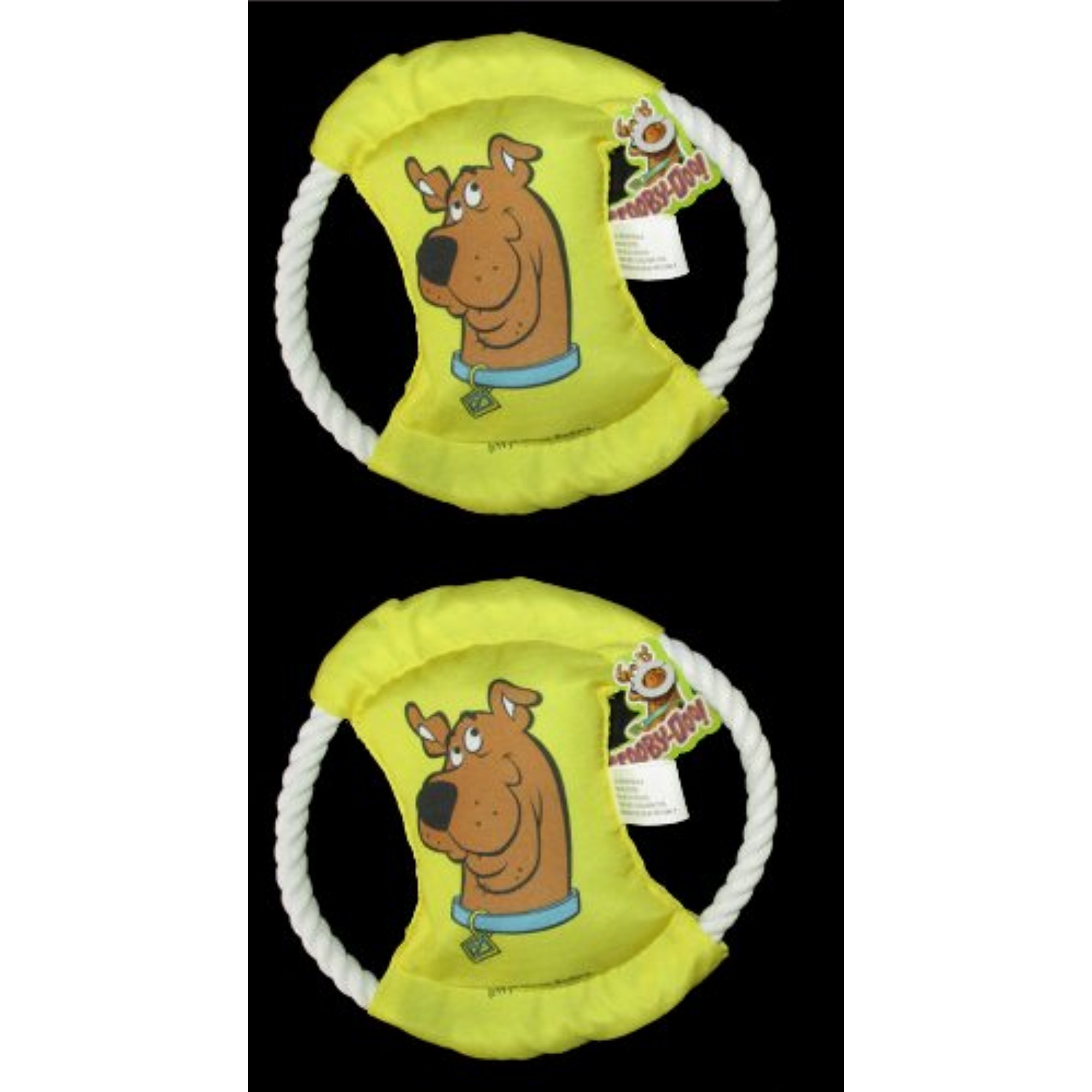 Scooby Doo 7" Yellow Stuffed Disk Rope Ring Dog Toy (2 Pack)