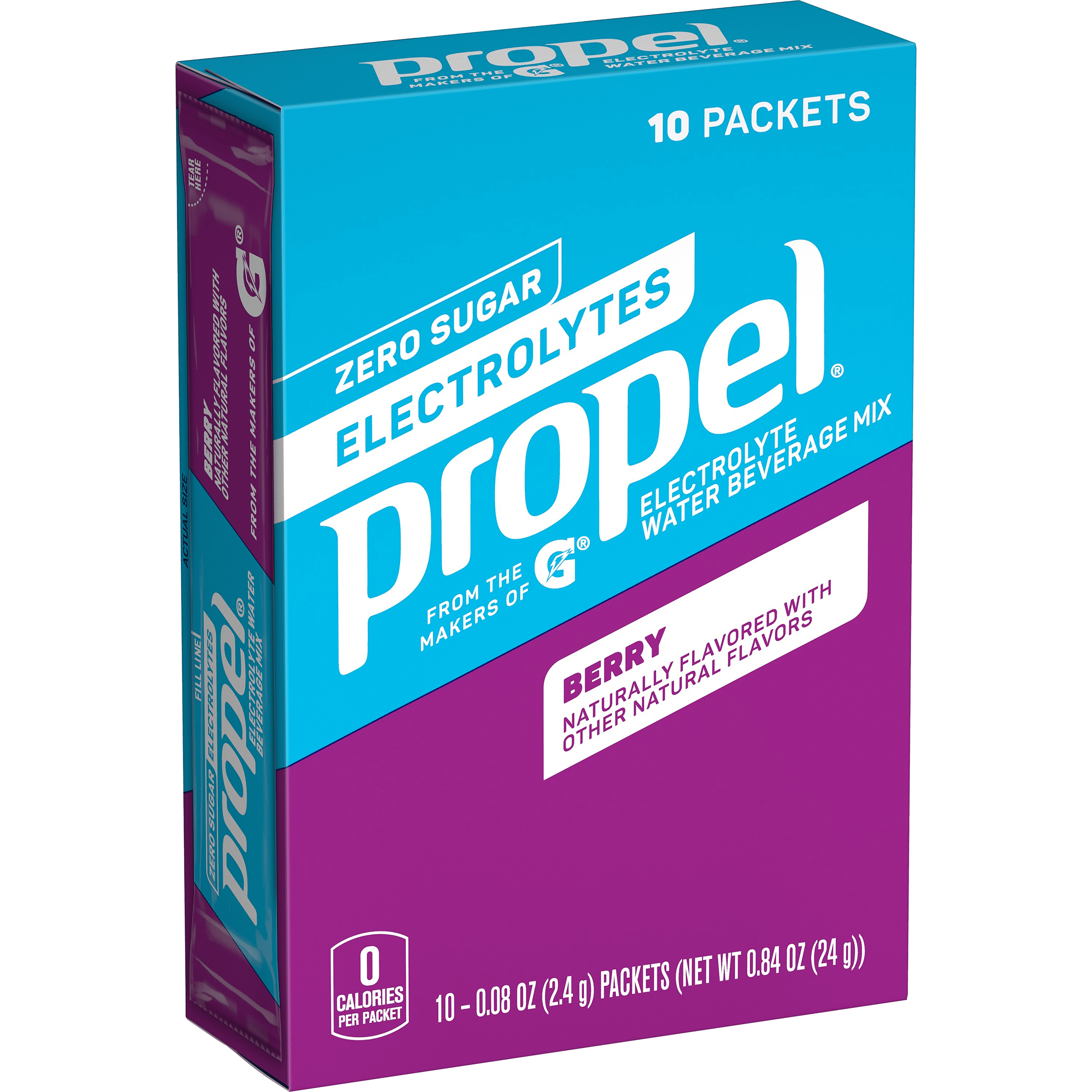 Propel Berry Enhanced Water Drink Mix Powder With Electrolytes, Vitamins and No Sugar, 0.08 oz, 10 Pack
