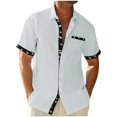 thumbnail image 2 of Mens Large Shirts Clearance, Men Casual Color Blocked Turndown Collar Button Short Sleeved Shirt, 2 of 9