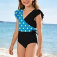 thumbnail image 5 of qolati Girls One-Piece Swimsuit Cute Ruffle Color Block Bathing Suit Tween Quick Dry Full Coverage Beach Swimwear Size 7-16 Years, 5 of 9