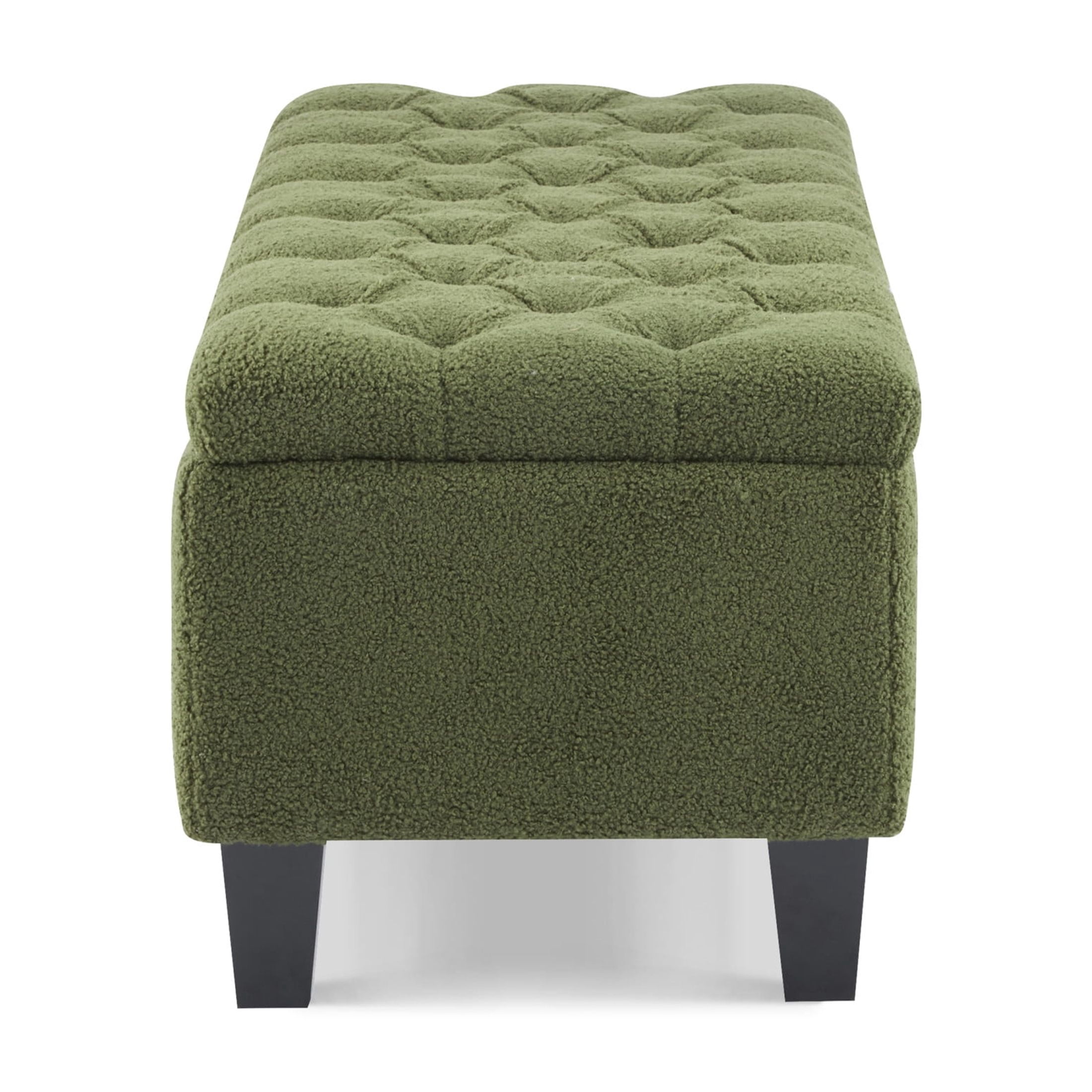 Christopher Knight Home Storage Ottoman Bench with Boucle Upholstery and Rubber Wood Legs, Green
