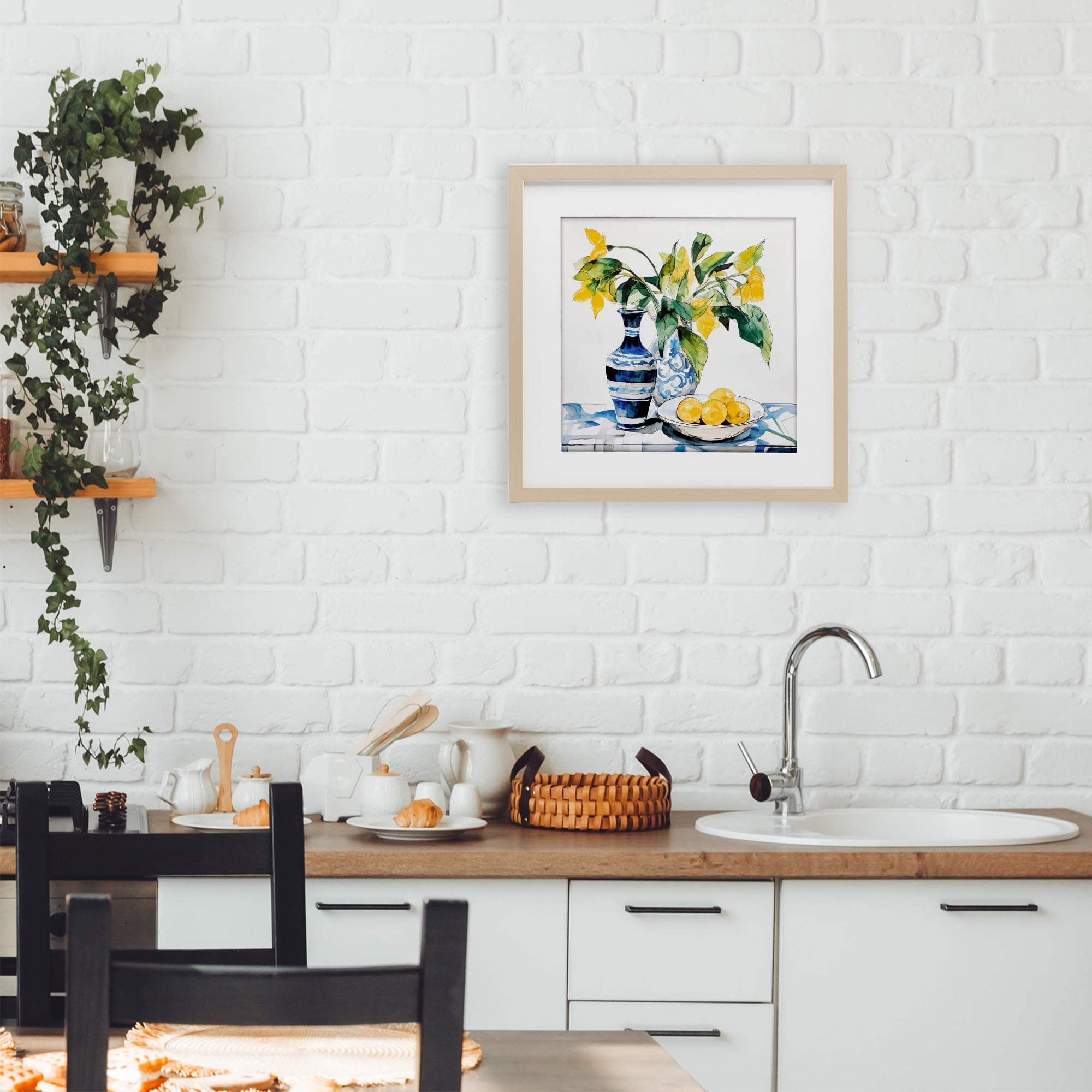 Stupell Industries Lemons & Leaves Table Setting Birch Framed Print Under Glass, design by Ray Powers