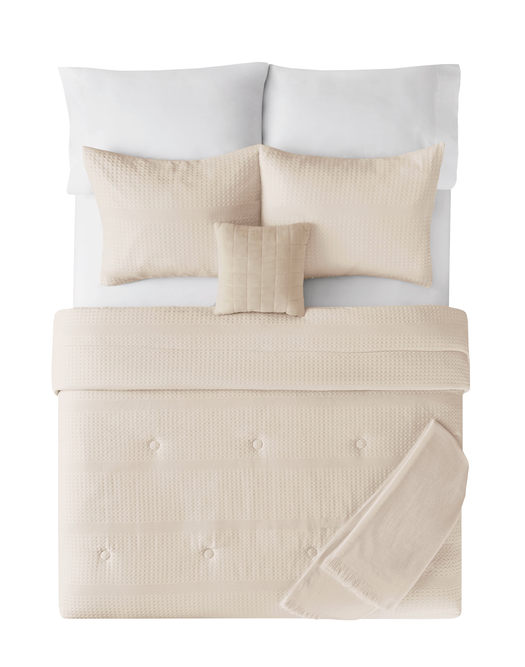 Mainstays 5-Piece Papyrus Beige Waffle Comforter Set, King