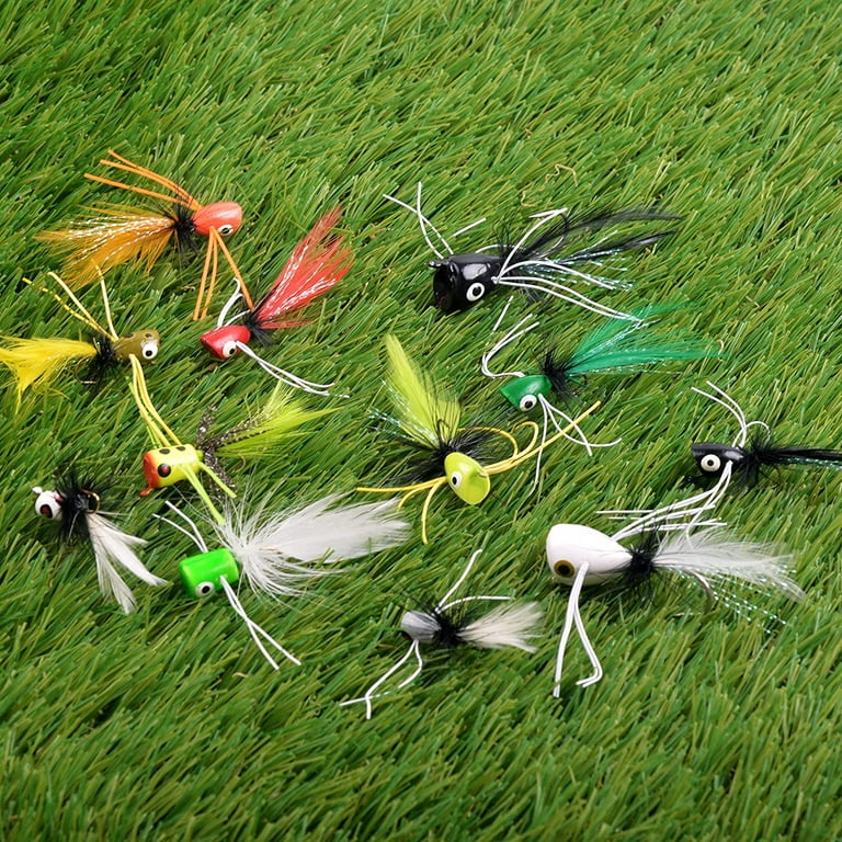 Fly Fishing Poppers Kit 12pcs Assorted Size Color Topwater Fishing Lures  Dry Fly Fishing Flies Bass Poppers Lures for Crappie Bluegill Sunfish 