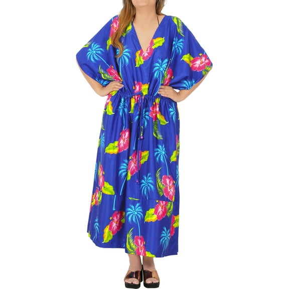 HAPPY BAY Women's Summer Loungewear Loose Slit Dress Caftan Maxi House Sleep Shirt 2X-3X Sky_AC381