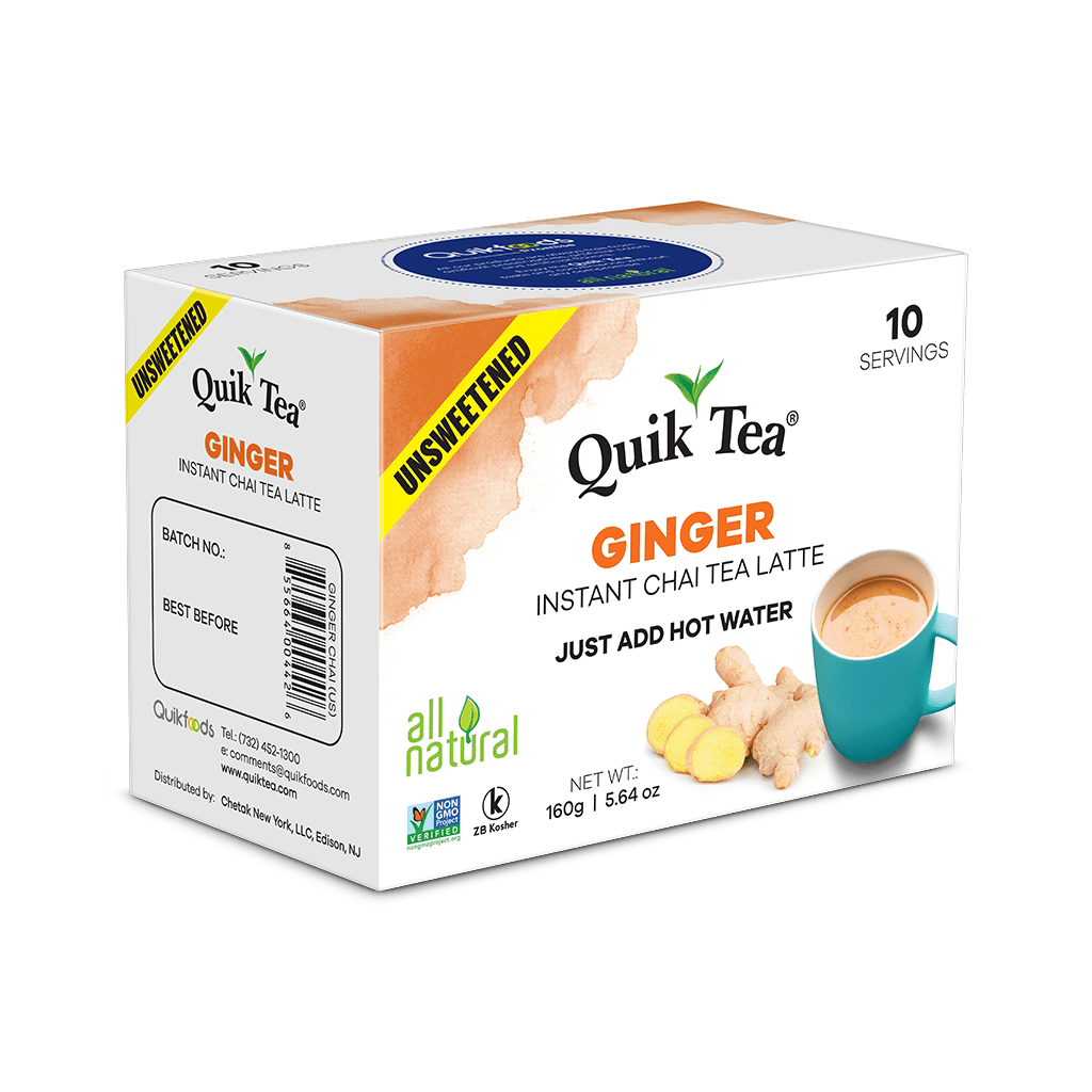 QuikTea Ginger Unsweetened Chai Tea Latte – 40 Count, Bold Ginger Flavor, Naturally Caffeine-Light, no preservatives, No Sugar Added – Just Add Hot Water