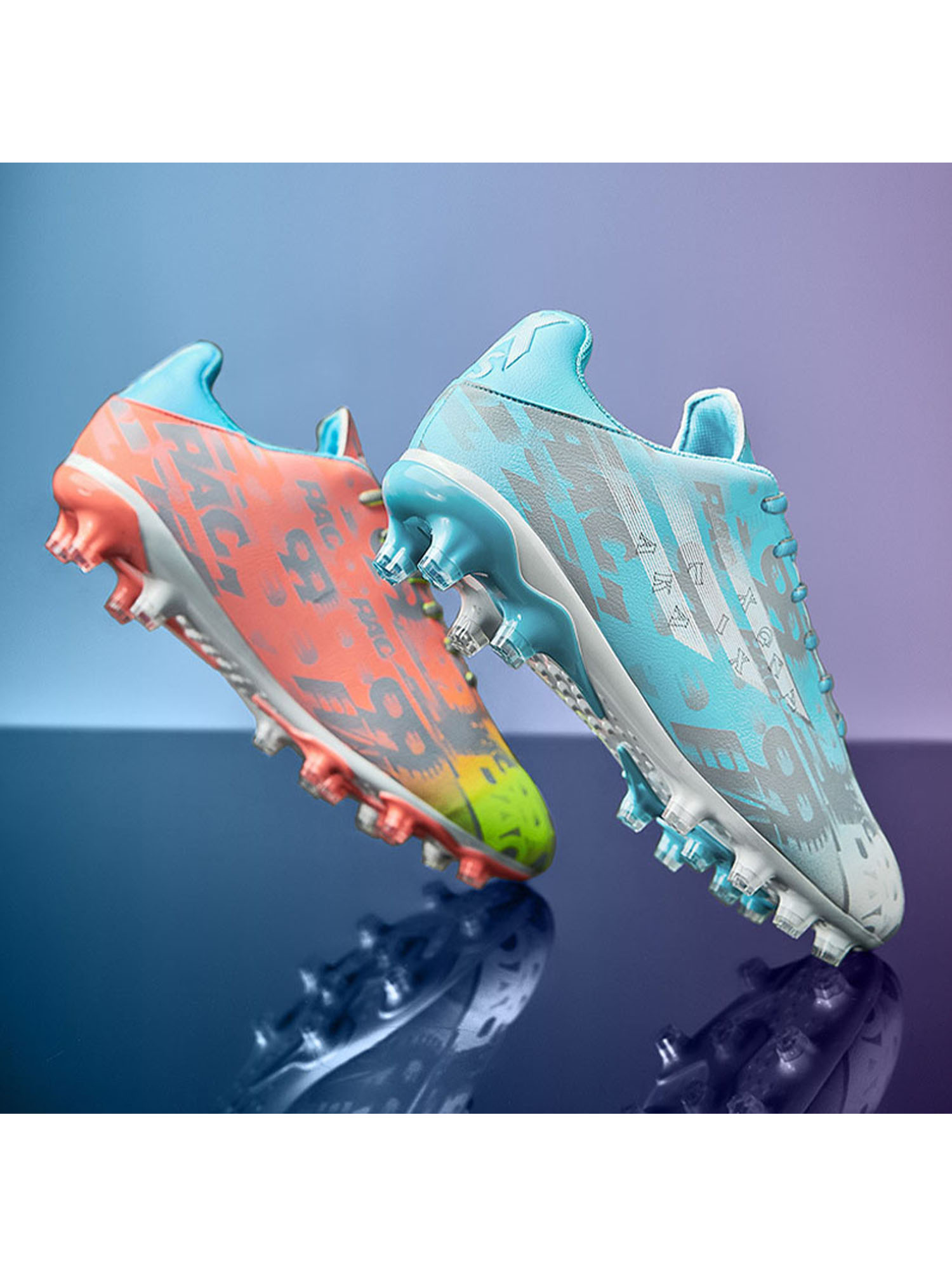 orange and blue youth football cleats