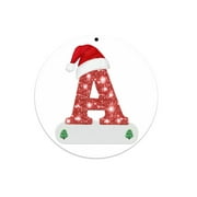 Christmas Hanging Ornaments - Initial with Xmas Hat for DIY Christmas Tree Decor A FLOF