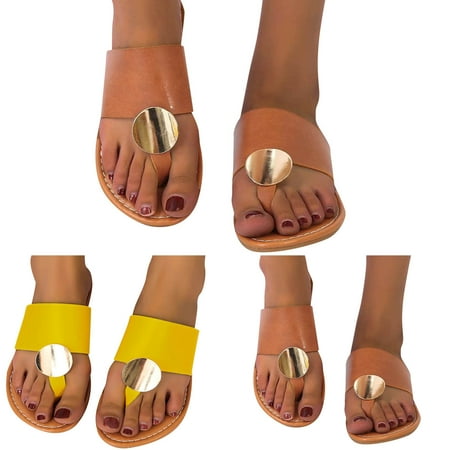 

PEASKJP Black Sandals Women Women Summer Solid Casual Open Toe Flat Soft Bottom Breathable Slippers Casual Summer Shoes Yellow 8.5