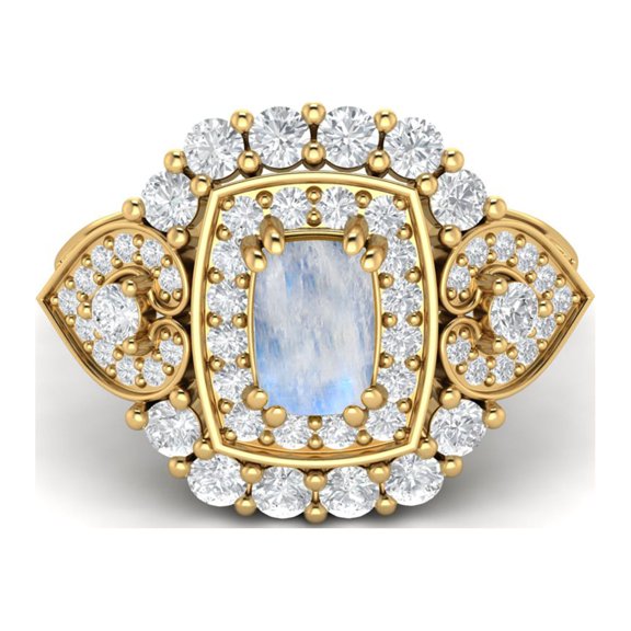 6X4mm Cushion Shape Rainbow 925 Sterling Silver Yellow Plated Cocktail Women Valentines Day Gifts Ring