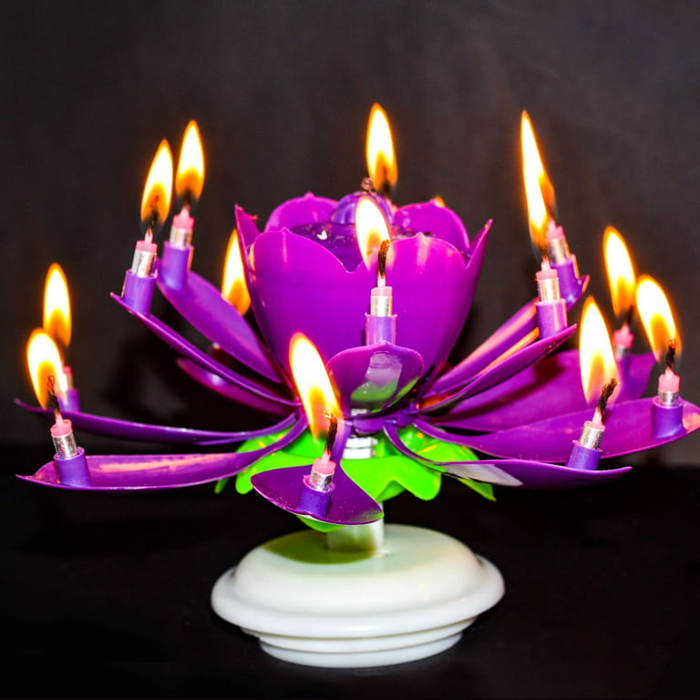 Goyunwell 2pcs Birthday Candles Flower Lotus Music Rotatable 2 Layers  Candles Purple