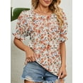 thumbnail image 5 of TEMOFON Womens Blouse Fashion Floral Top Crew Neck Loose Shirt for Women Casual Dressy Elegant T-shirts Orange Colourful Tee, 5 of 6