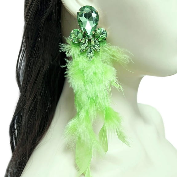 Crystal Feathered Drop Ear Jewelry Handmade Extra Long Dangle Earrings Stylish Addition To Everyday Or Evening Looks