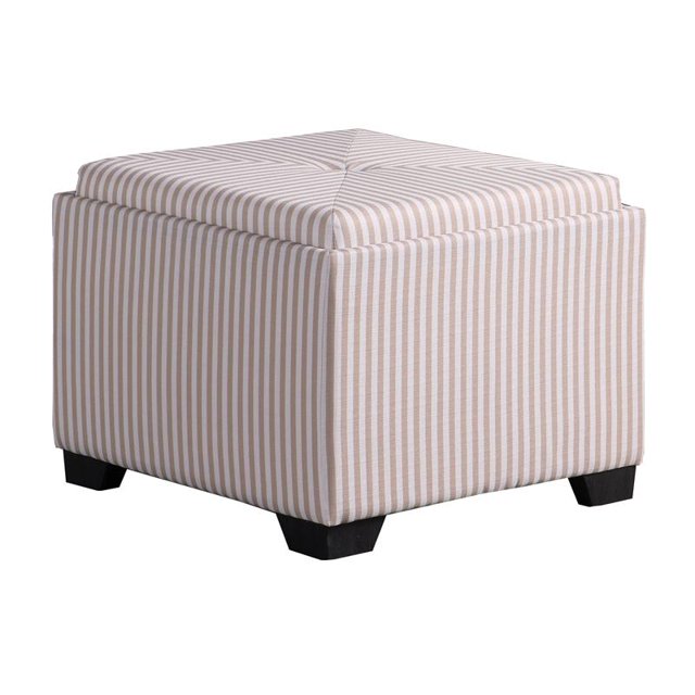 ORE International Pouf de Rangement en Polyuréthane de 17,5 Po de Hauteur en Beige/blanc