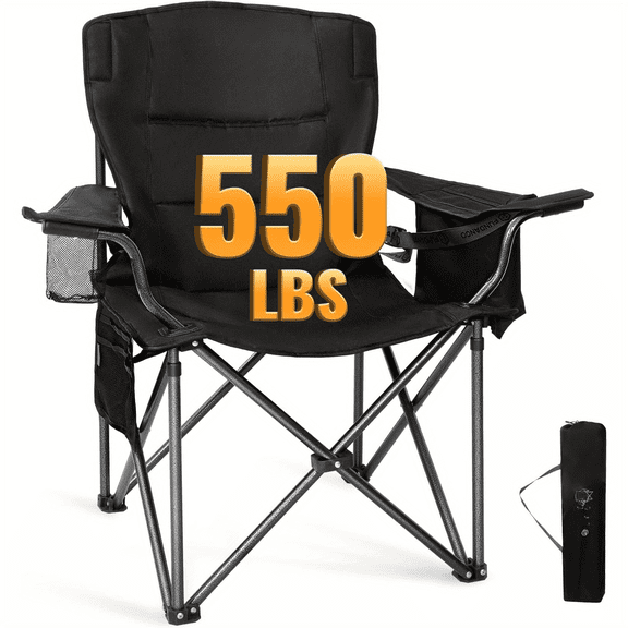 Heavy Duty Portable Folding 550lbs Capacity Camping Chair with Carry Bag, Black