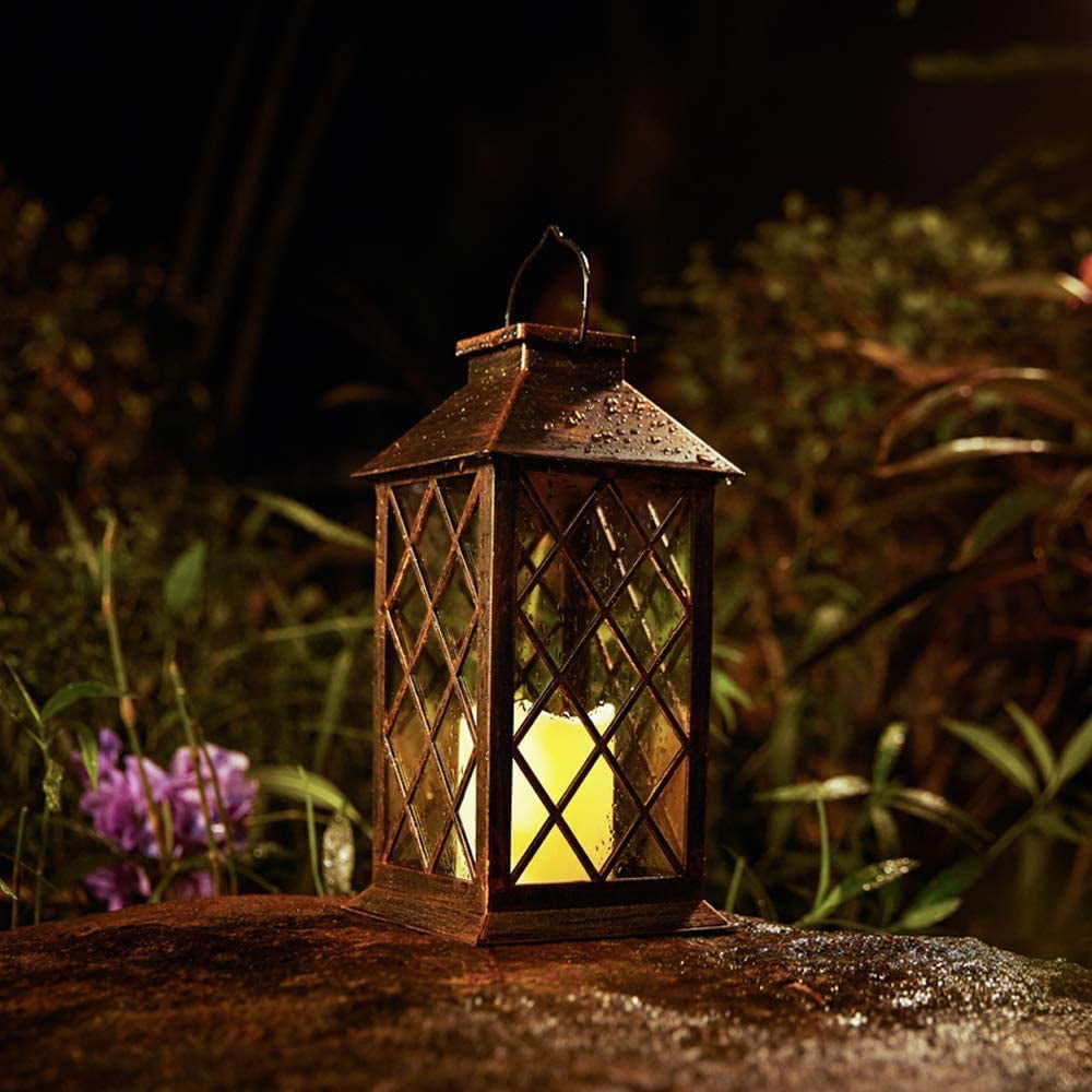 Casinlog Solar Lantern Outdoor Party Decorative Outdoor Garden Hanging Lantern LED Flickering Flameless Candle Mission Lights for Table Set of 2